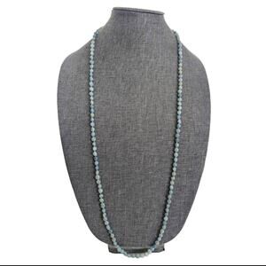 Vintage Sterling Silver Clasp Hand Knotted Aquamarine Gemstone Long Necklace 38"